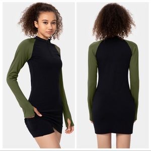 HALARA | Mock Neck Color Block Raglan Sleeve Thumb Hole 2-Piece Dress